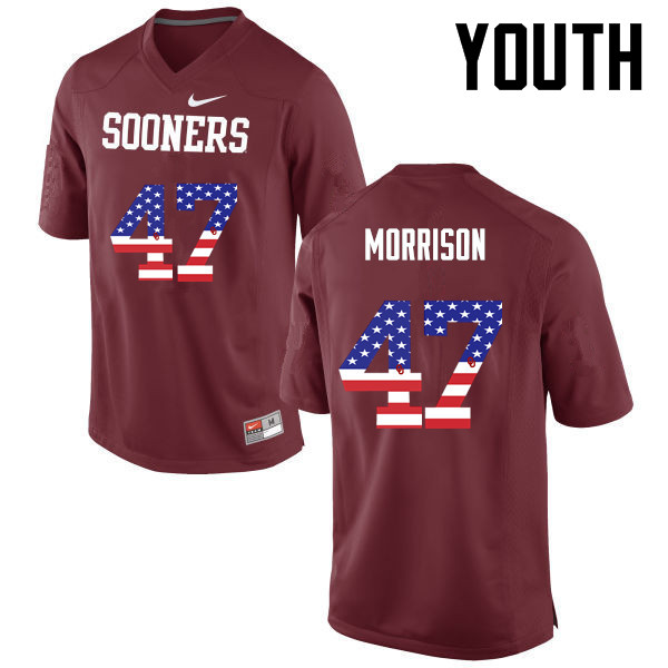 Youth Oklahoma Sooners #47 Reece Morrison College Football USA Flag Fashion Jerseys-Crimson